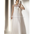 Empire Sheath Column Bateau Neck Floor-Length Chiffon Lace Draped Wedding Dress1